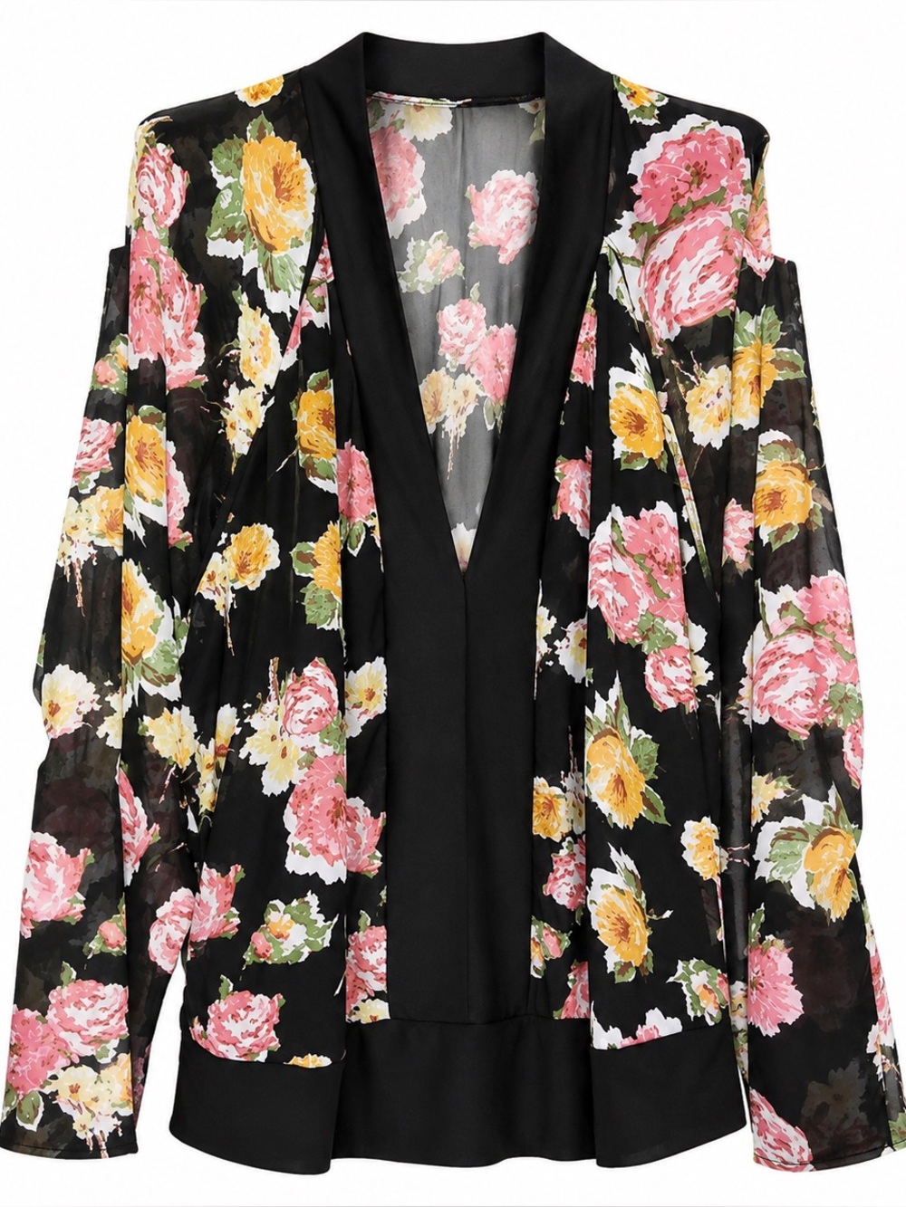 Plus Deep V Neck Sheer Floral Print Bodysuit